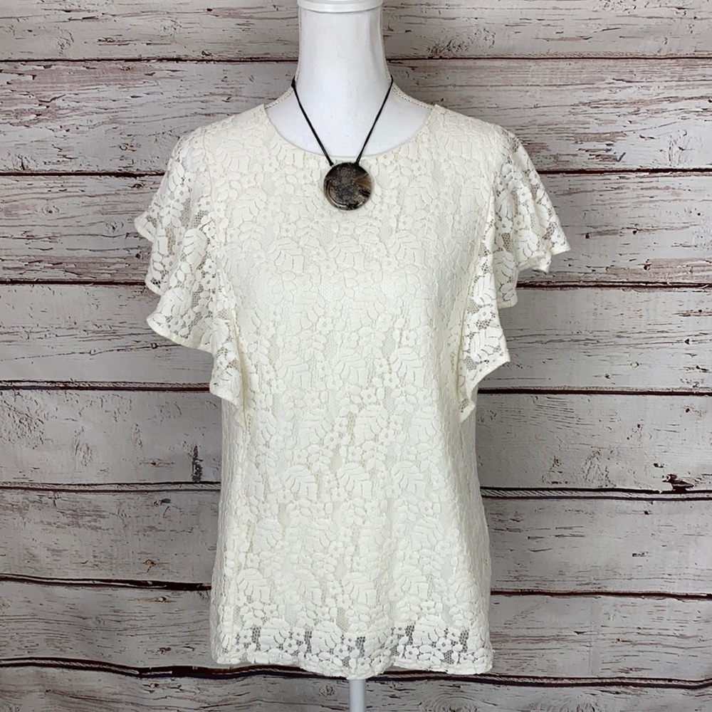 Merona Cream Lace Ruffle Shoulder Top Medium